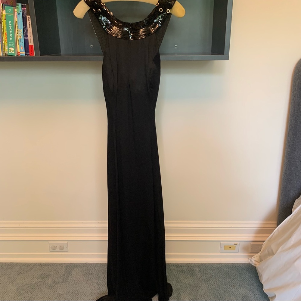 Stephan Caras Black Couture Gown with Sequinned Straps